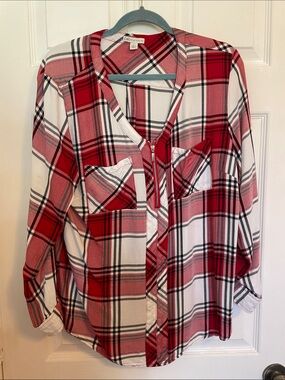 Cato Red and White Plaid Half-Zip Top